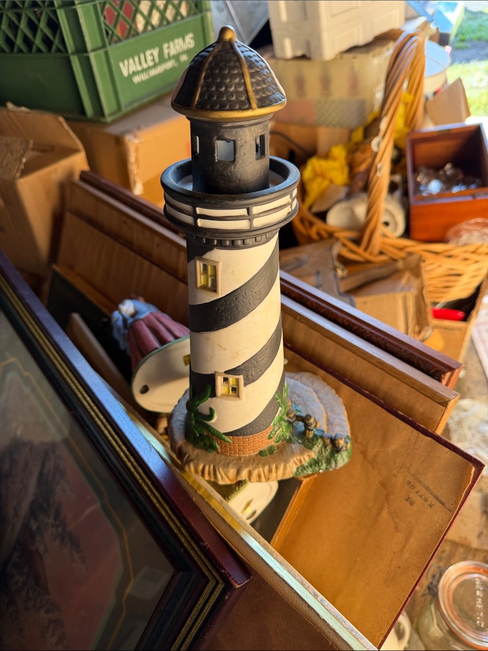 Vintage Black & White Lighthouse Figurine Home Accent